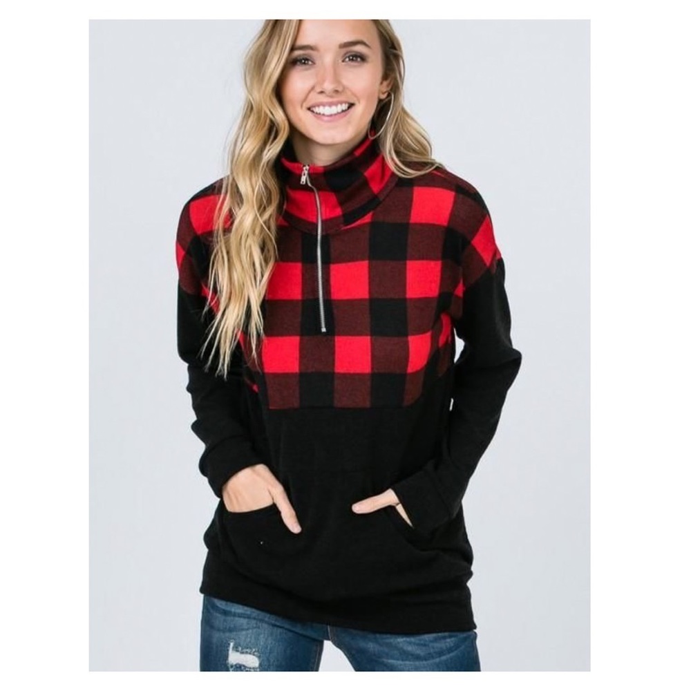 Plaid Front Half Zip Pullover - Picture 2 of 10
